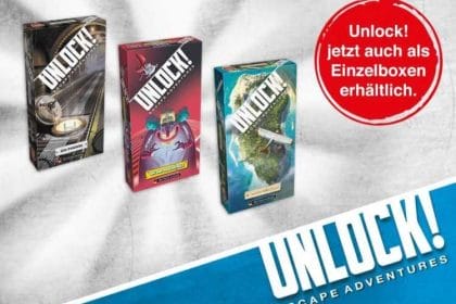 Die drei Einzelboxen mit den ersten Unlock Abenteuern